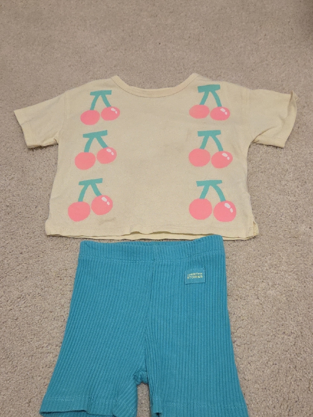 Zara Kids T-Shirt with Teal Ribbed Bike Shorts